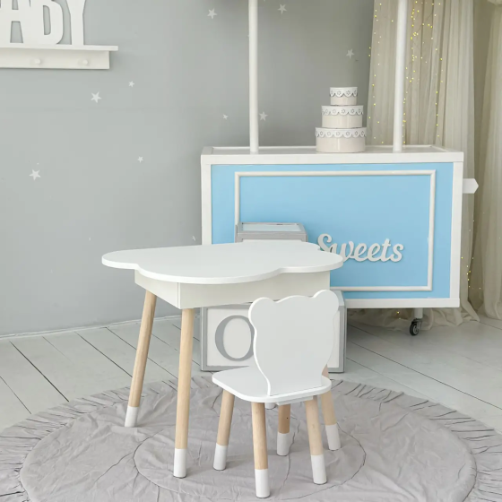 Дитячий столик Хмара з нішою та стільчиком Ведмедик (Білий) Київ