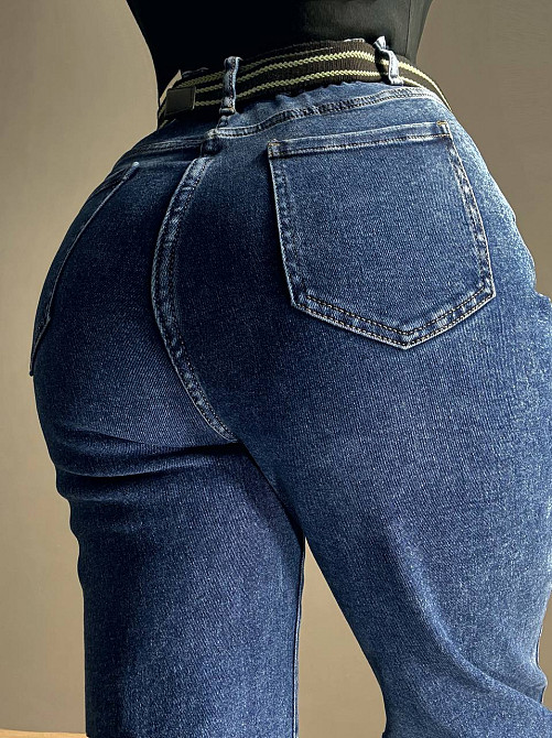 Джинси жіночі Derun 8200 палаццо рівні талія на резинці з ременем сині, синій, З6, 36, 99 см, 124 см Київ - фото 18