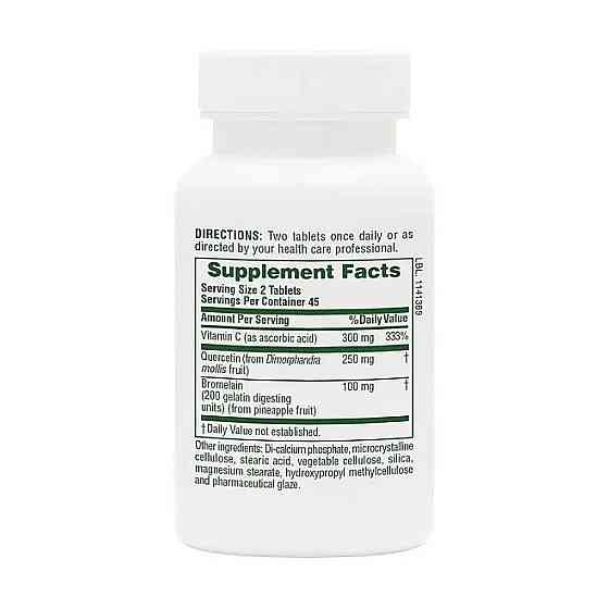 Кверцетин з бромелаїном та вітаміном C Nature's Plus Quercetin Plus 90 таблеток Луцьк