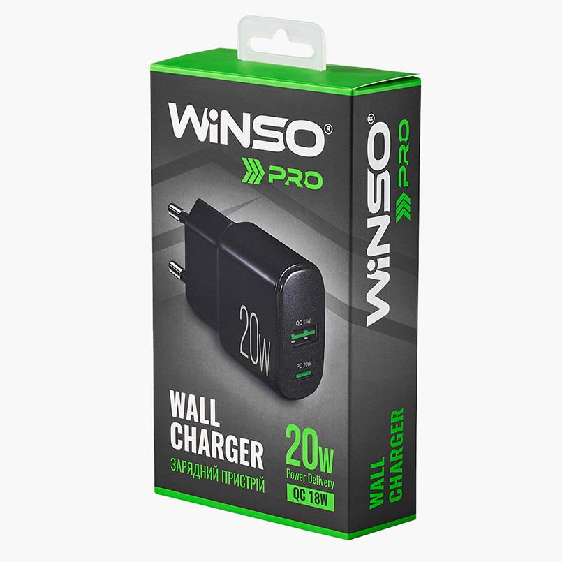 Сетевое зарядное устройство Winso Pro PD20W USB-C+USB-A черный Львов - изображение 5