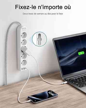 Мережевий подовжувач LENCENT (5 розеток, 2 USB, 1 Type-C) з вимикачем та плетеним кабелем 2 м (товар з вітрини) Луцк