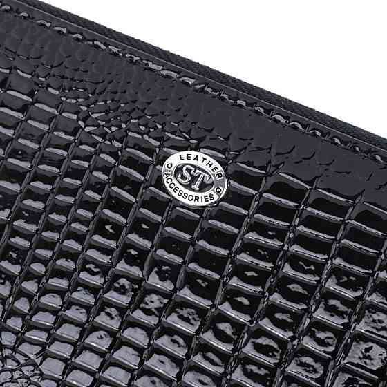 Лакований жіночий гаманець на блискавці із натуральної шкіри ST Leather 22678 Чорний Київ