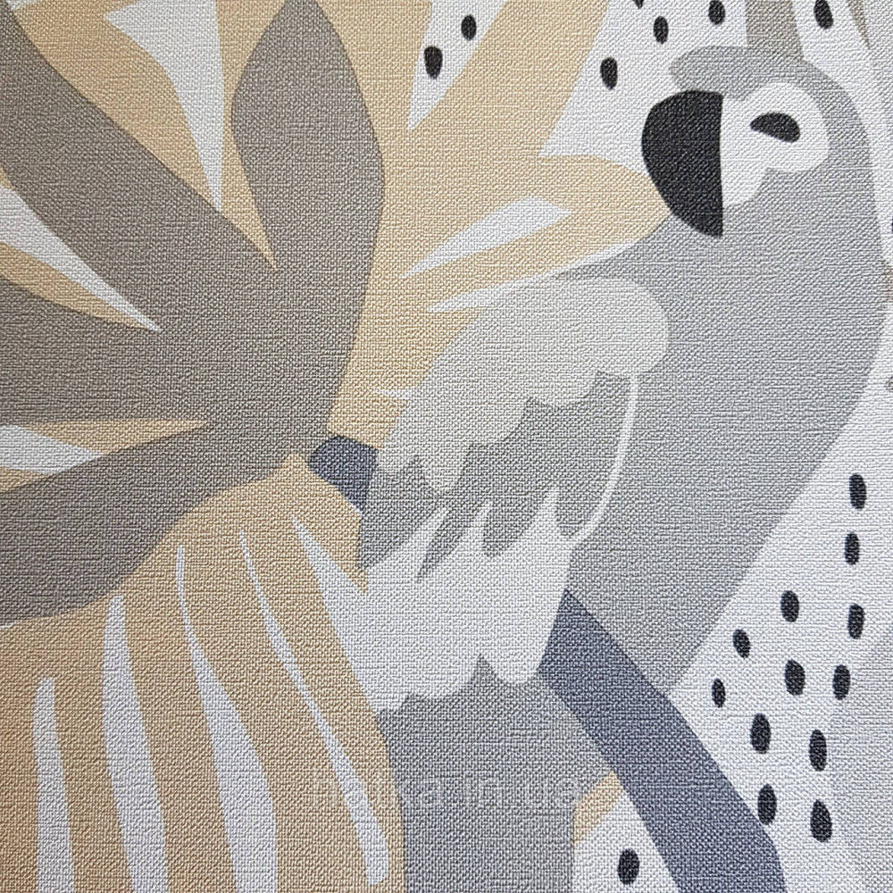 Шпалери флізелінові BN Doodleedo 0,53 х 10 м дитячі тропіки мавпи, папуги пальми монстери сірі жовті Київ - фото 1