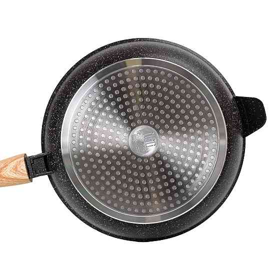 Глибока алюмінієва сковорода з кришкою Ø28 см чорна Київ