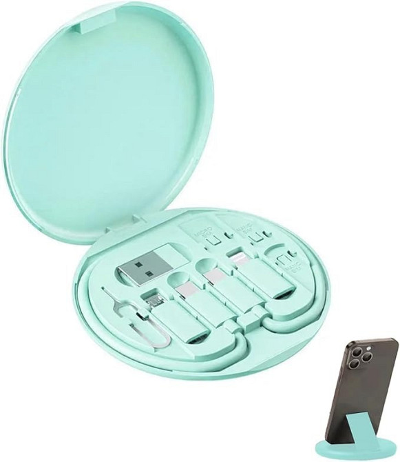 Комплект адаптерів з кабелем Type-C 6в1 для швидкого заряджання та передавання даних 60W у футлярі, зелений Кам'янець-Подільський - фото 3