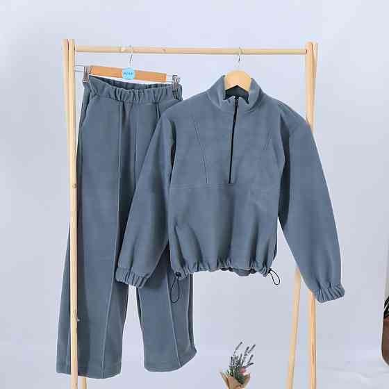 Дитячий теплий Флісовий термо костюм (толстовка на затяжках + штани палаццо) оливковий 80 Кам'янець-Подільський