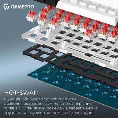 Клавіатура GamePro Asgard Valhalla MK160W Pro 75 RGB Wireless/Bluetooth/USB White (MK160W Pro) Вінниця