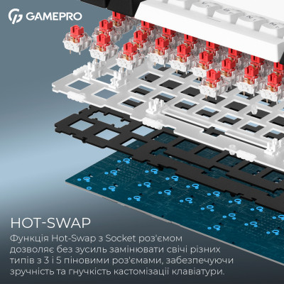 Клавіатура GamePro Asgard Valhalla MK160W Pro 75 RGB Wireless/Bluetooth/USB White (MK160W Pro) Вінниця - фото 3