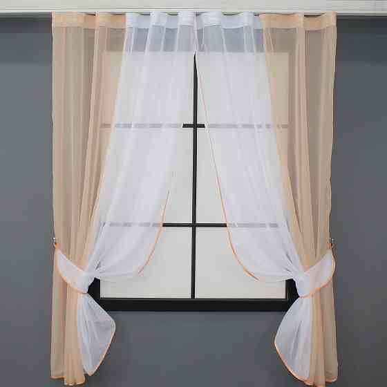 Кухонные шторы VR-Textil № 017к комбинированные с подвязками персиковый с белым 265х170 см (50-006) Киев