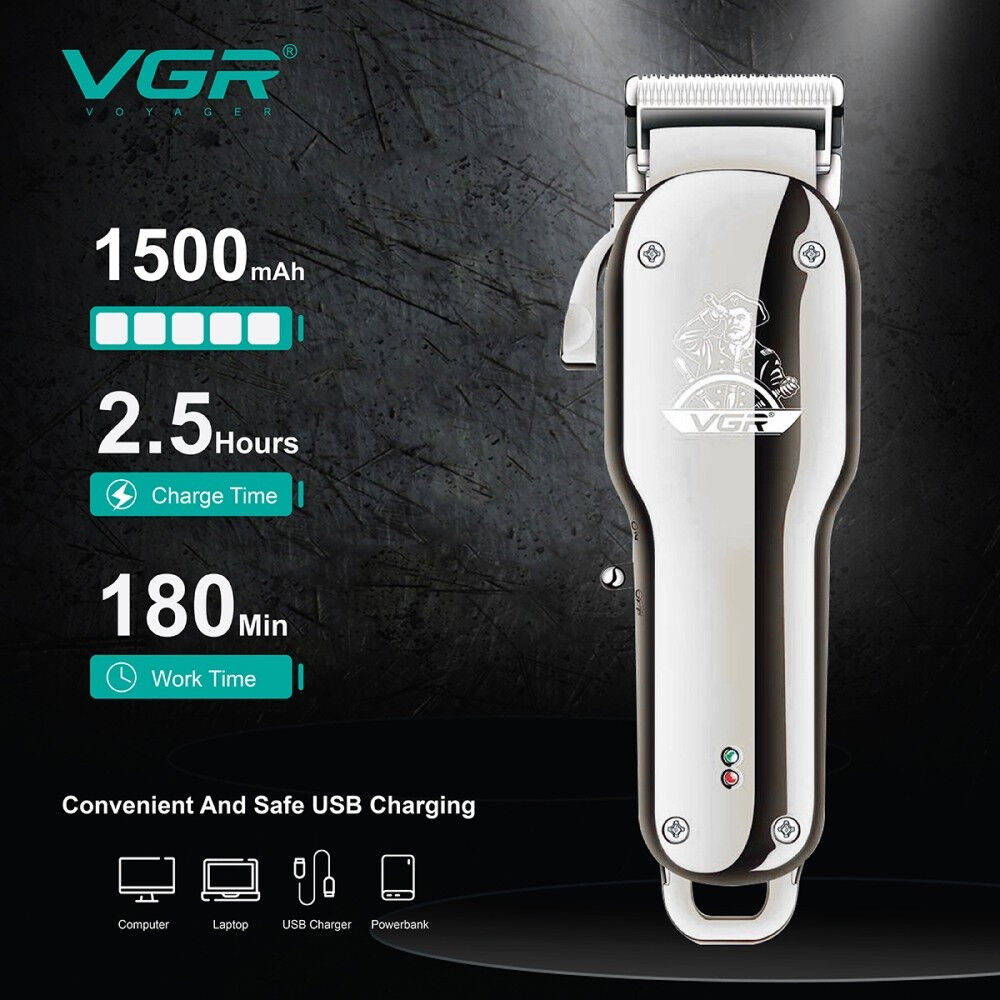 Машинка для стрижки VGR V-679: 5 Вт, 1500 мА·год, 180 хв, ножі 0.8–2 мм, 4 насадки до 13 мм, LED, USB, АКБ/Мережа Одеса - фото 5