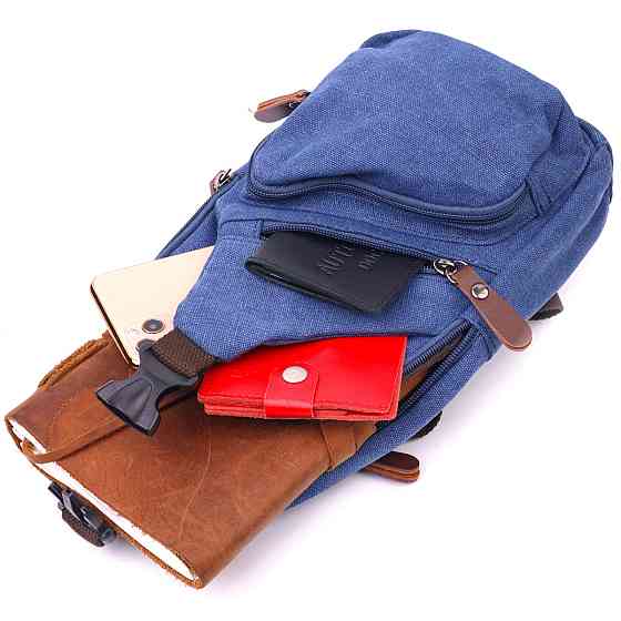 Сумка с USB кабелем через плечо из плотного текстиля Синяя (Vintage) Киев