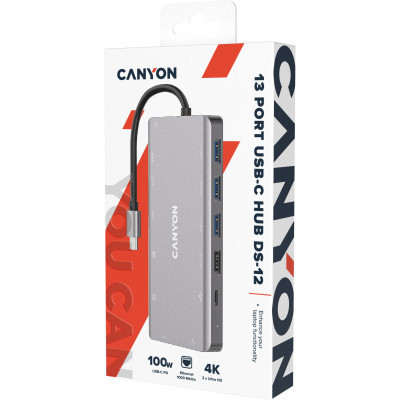 Порт-репликатор Canyon DS-12, 13 in 1 USB-C hub, 2*HDMI, Gigabit Ethernet, VGA, 3*USB3.0, PD/100W, 3.5mm audio jack (CNS-TDS12) Винница - изображение 6
