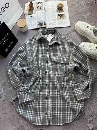 Жіноча тепла оверсайз сорочка у клітинку на гудзиках кашемір Одеса