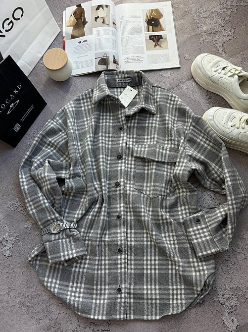 Жіноча тепла оверсайз сорочка у клітинку на гудзиках кашемір Одеса - фото 1
