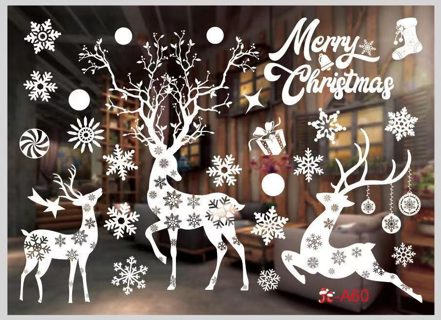 Наклейки новогодние Новогодние олени и снежинки 50 на 70 см белый Киев - изображение 1
