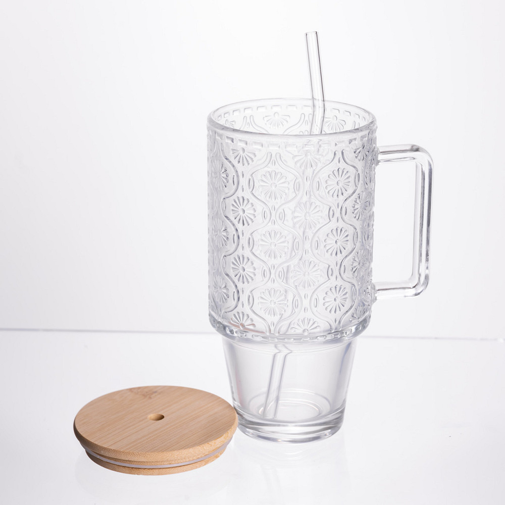 Кружка стеклянная с крышкой и трубочкой 750 (мл) чашка с трубочкой и крышкой  на подарок HP-19-48N Киев - изображение 3