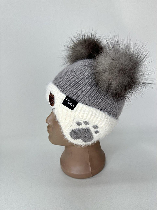 Шапка детская зимняя с натуральными помпонами песца Харьков - изображение 8