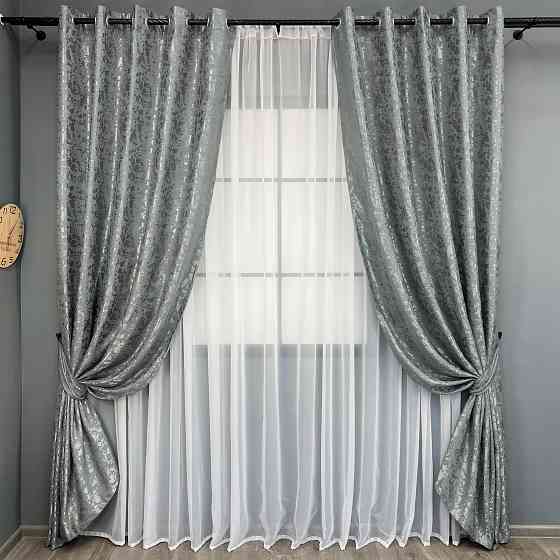 Комплект штор на люверсах VR-Textil Льон мармур Pavliani ХО № 1264ш Сірий 150х250 см 2 шт (37-0317) Київ