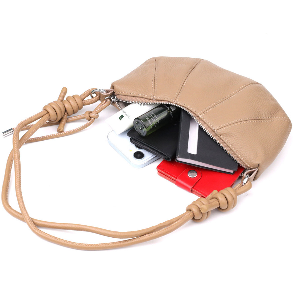 Стильна жіноча напівкругла сумка з натуральної шкіри Vintage 22933 Бежевий Київ - фото 8