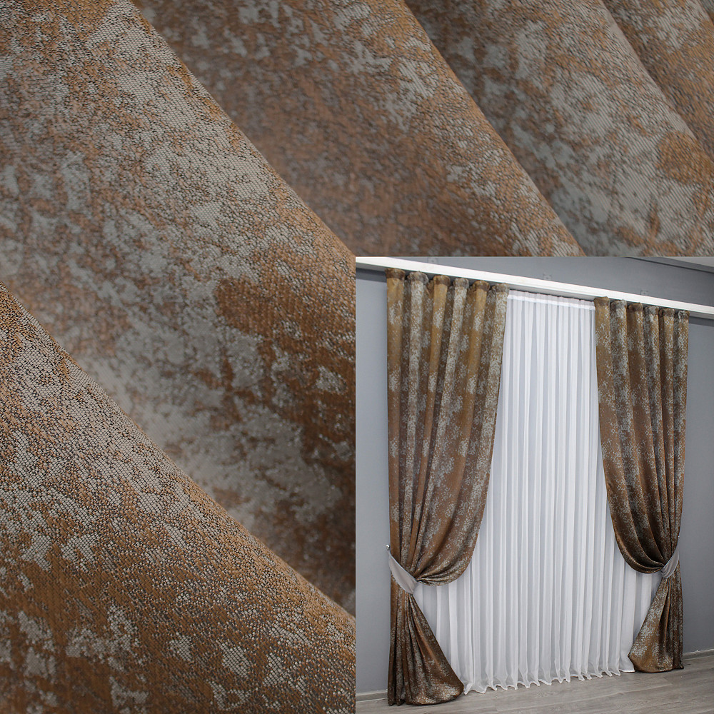 Комплект готовых штор VR-Textil Мрамор Al-9 № 1638ш Медный с серым 150х290 см 2 шт (33-0481) Киев - изображение 1