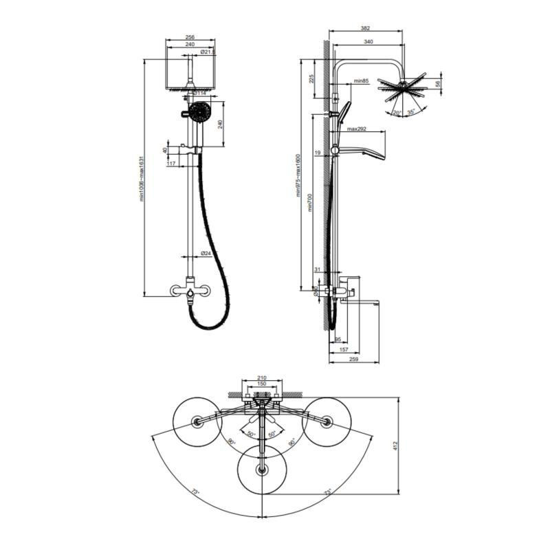 Душова система латунна універсальна Lidz Astra 1030 на три споживачі (з виливом) (k35) LDAST1030CRM48086 Chrome Київ - фото 2
