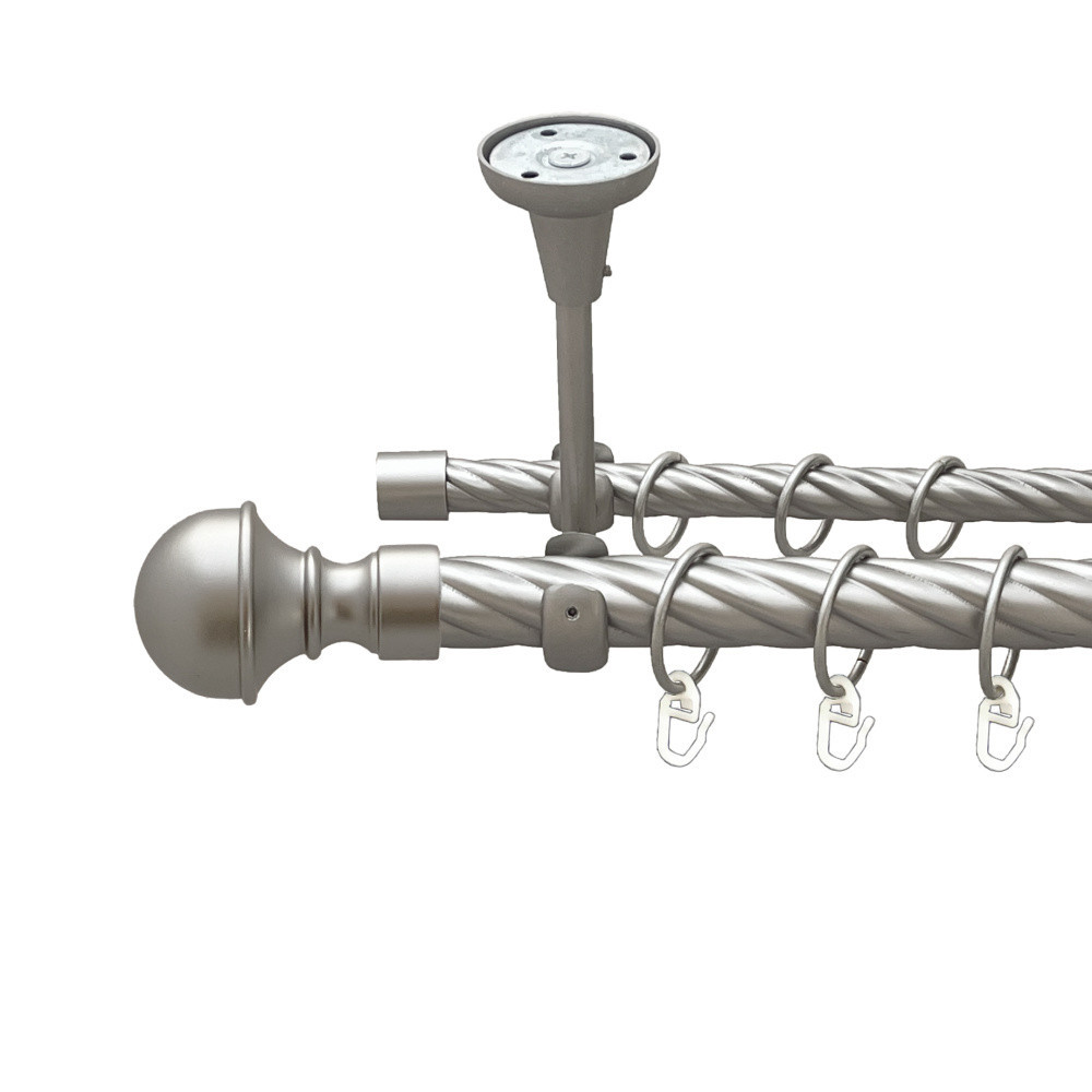 Карниз Orvit Бостон металевий дворядний відкритий до стелі скручена труба кільце металеве Сатин 25\16 мм 240 Львов - изображение 1