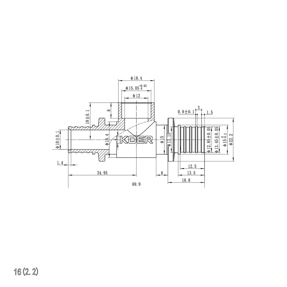 Трубка Т-подібна для приєднання радіатора Koer KA.D16-16-250 (KR4905) Київ - фото 3