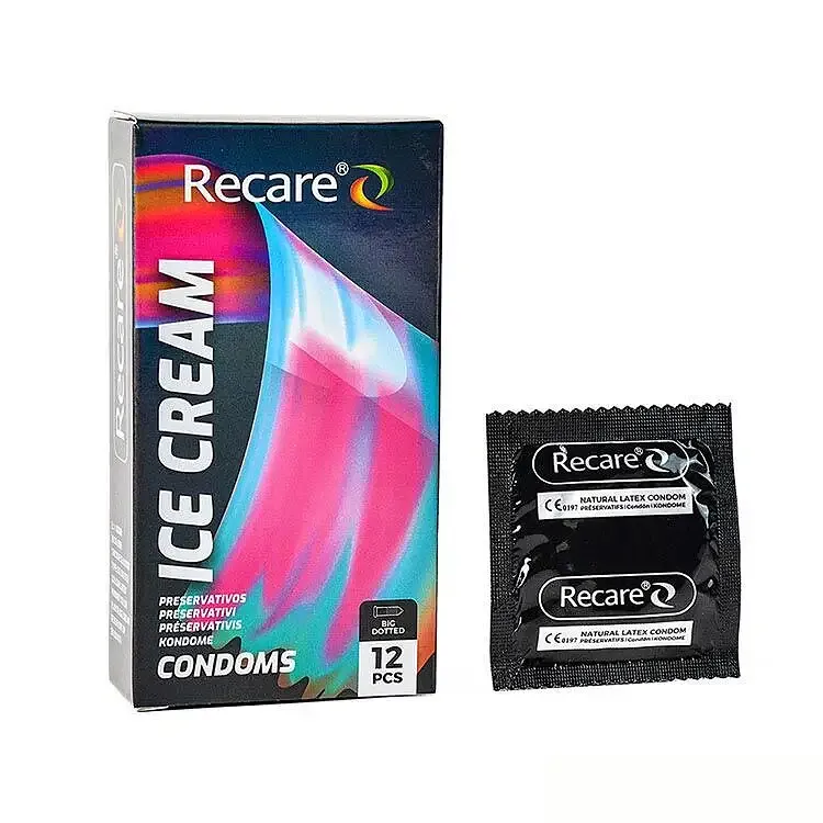 Презервативи Holographic Recare Ice Cream Big Dotted Condoms 12 шт, з пухирцями, аромат: морозиво Львів - фото 1