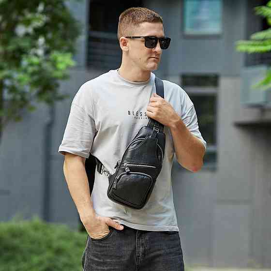 Сумка-слинг мужская на плечо 17х32х7, нагрудный кожаный рюкзак для города TIDING BAG MK16094 черный Киев