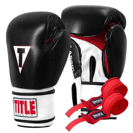 Боксерські рукавиці TITLE Classic Leather 2.0 Black/White/Red S 10 oz (бинти 4м. в комплекті) Кам'янське
