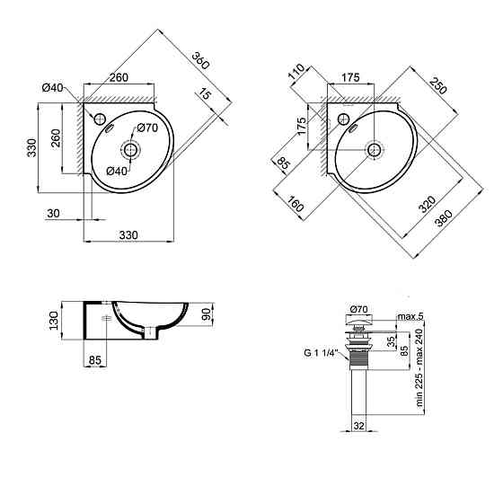 Комплект Qtap Leo N: Раковина подвесная угловая овальная 380x360x130 мм WHITE + Донный клапан PU02O Киев