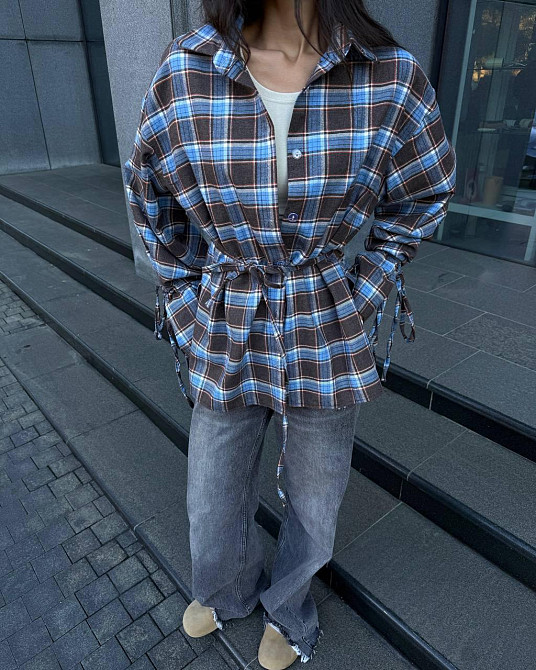 Жіноча базова сорочка кімоно оверсайз в клітинку турецька фланель Одеса - фото 3