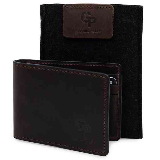 Шкіряний чоловічий затиск для грошей Коричневий (GRANDE PELLE) Київ
