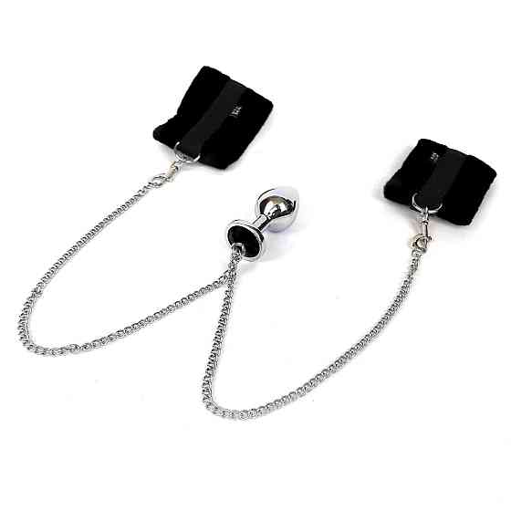 Наручники с металлической анальной пробкой Art of Sex Handcuffs with Metal Anal Plug size M Black Sex Aura Киев