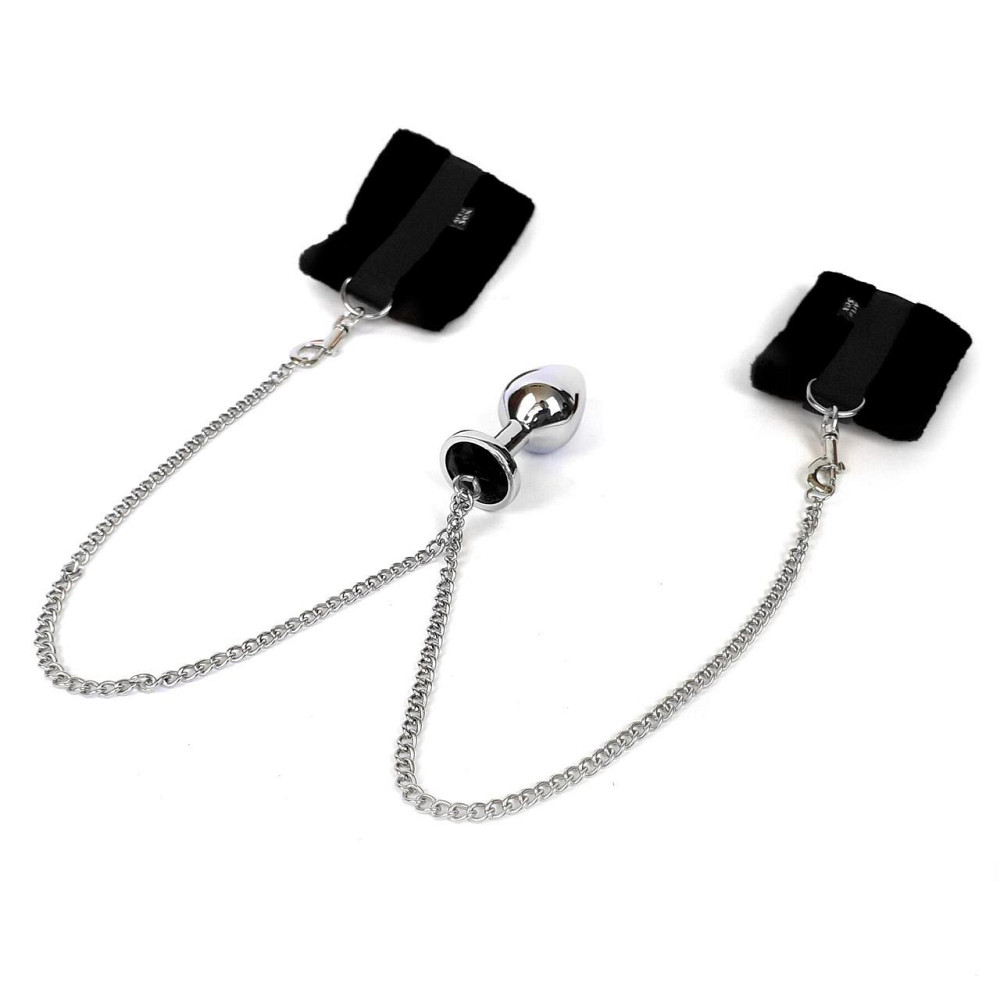 Наручники с металлической анальной пробкой Art of Sex Handcuffs with Metal Anal Plug size M Black Sex Aura Киев - изображение 3