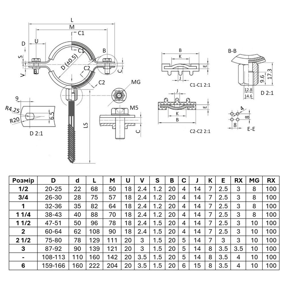 Хомут Thermo Alliance Standart 11/2" з чорною гумою (D47-51 мм) SD10040B Київ - фото 2