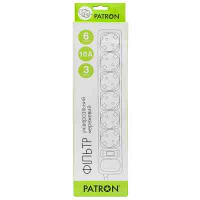 Сетевой фильтр питания Patron 3m (SP-1063W), 6 розеток White (EXT-PN-SP-1063W) Винница