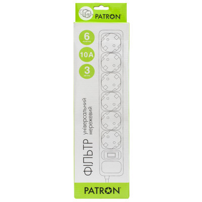 Сетевой фильтр питания Patron 3m (SP-1063W), 6 розеток White (EXT-PN-SP-1063W) Винница - изображение 2