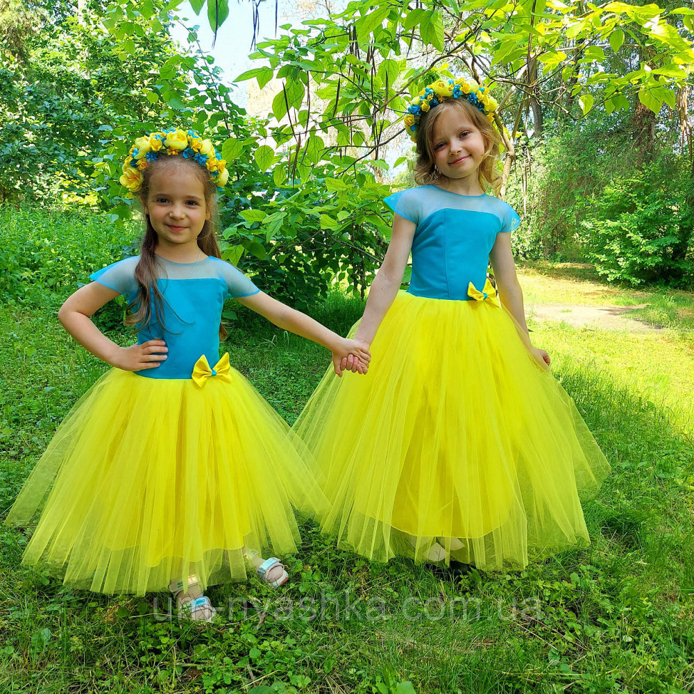 Жовто-блакитна святкова сукня 