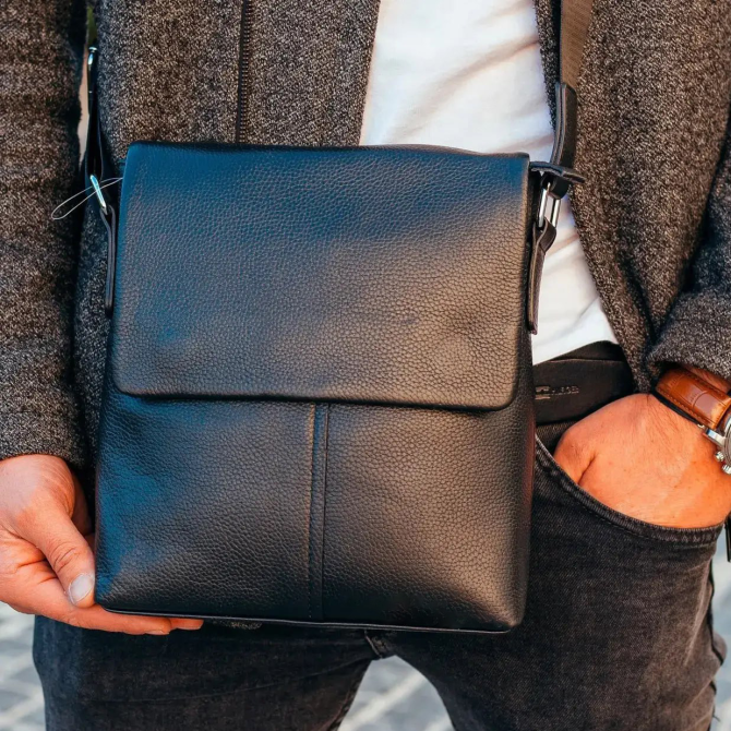 Мужская сумка через плечо кожаная черная Tiding Bag SK A75-181 Каменское - изображение 7