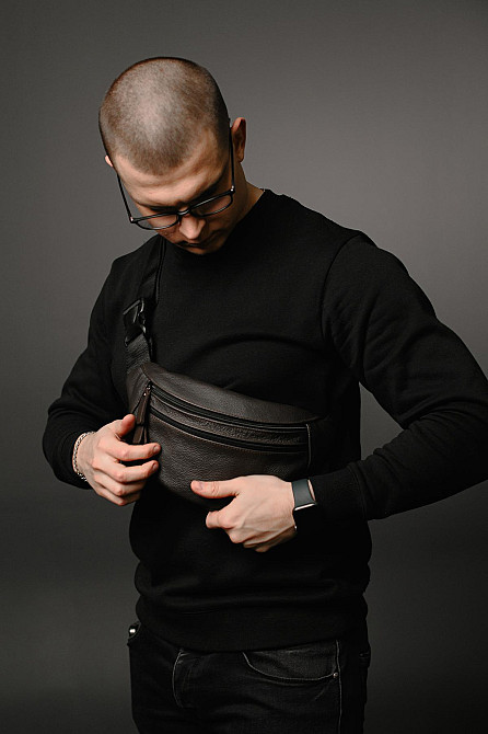 Чоловіча бананка, шкіряна сумка на пояс, коричнева SL033 (Коричнева) Суми - фото 1