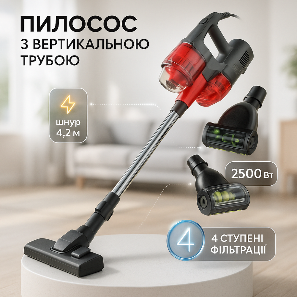 Легкий ручной пылесос для дома Crownberg CB-673 2500Вт, Переносной вертикальный пылесос для дома LJ-22 Львов - изображение 4