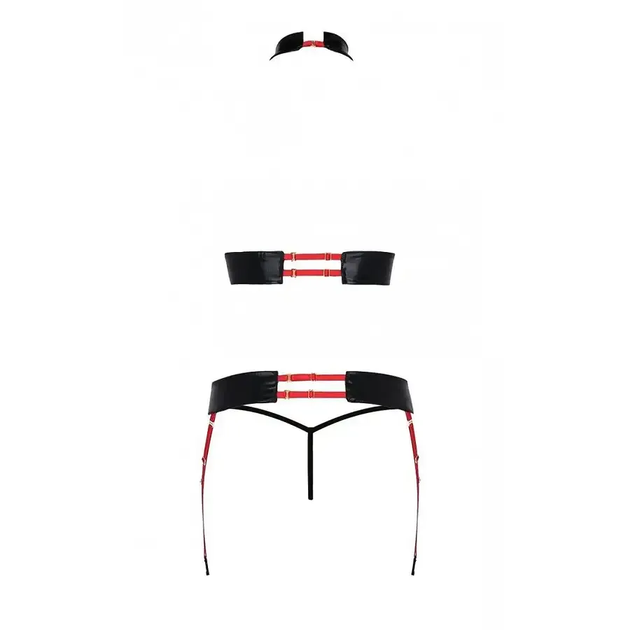 Комплект жіночої білизни з ремінців Passion AZIZA S/M, red, бюстгальтер, пояс, стринги Львів - фото 4
