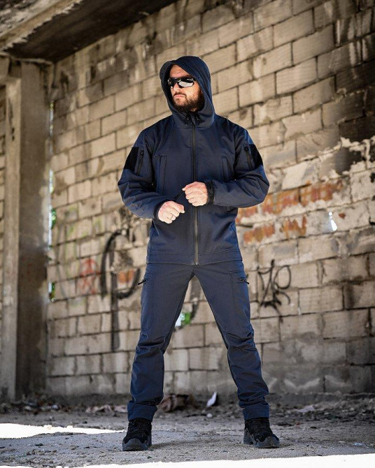 Демісезонний осінній чоловічий тактичний костюм софтшел SATELIT синій ДСНС Одеса - фото 1