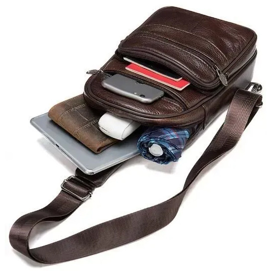 Стильна чоловіча шкіряна сумка слінг,середнього розміру з якісної італійської шкіри у фірмовій упаковці HE-12 Львів - фото 7