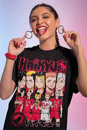 Футболка з аніме принтом Хайкю оверсайз (S/M/L) Чорний AnimeJ0351 Дніпро