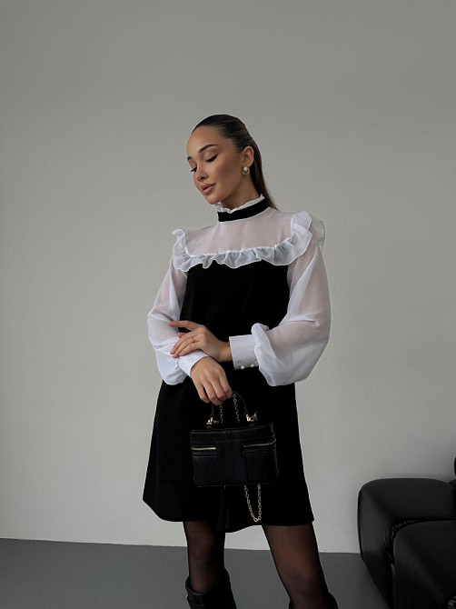 Женское сдержанное базовое платье с рюшами креп дайвинг + шифон 46/48 Одесса - изображение 4