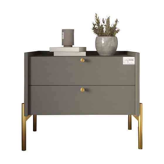 Тумба приліжкова LION Wood з двома шухлядами Антрацит (золоті ножки) (LION-041334) ТОП Львів