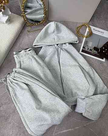 Женский утепленный прогулочный костюм двойка в спортивном стиле трехнить на флисе Серый меланж, 46/48 Одесса