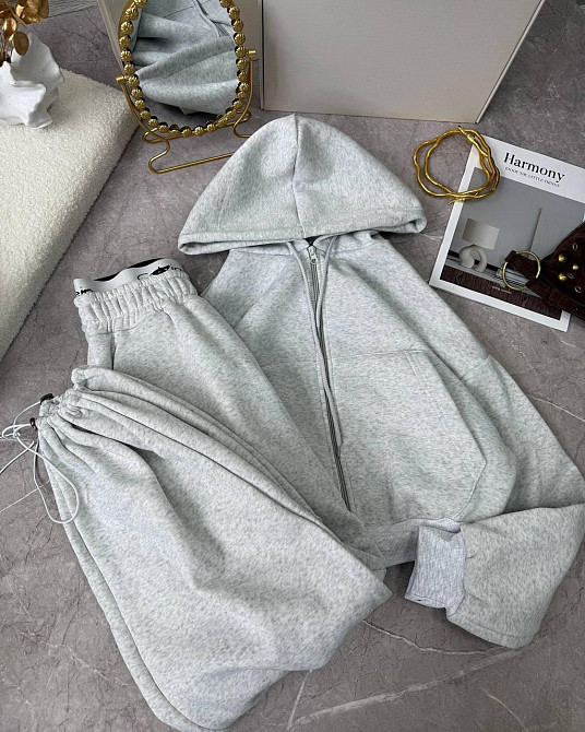 Жіночий утеплений костюм для прогулянок у спортивному стилі тринитка на флісі Сірий меланж, 46/48 Одеса - фото 2